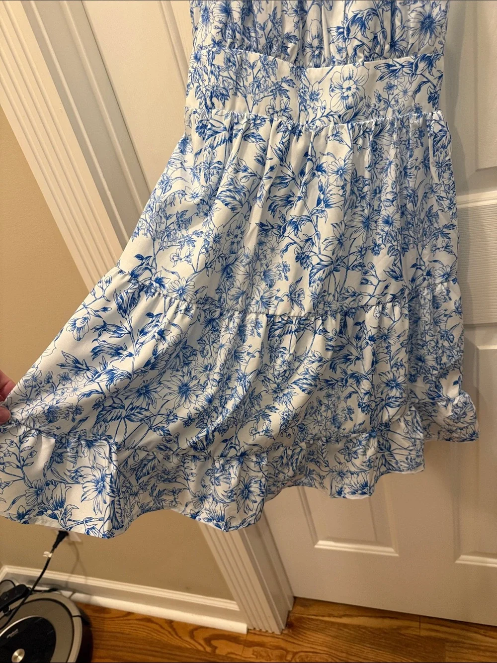 Blue & White Floral Spaghetti-Strap Kids Dress